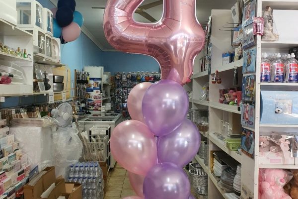 86cm #4 light pink foil balloon with 4 rows of 2 balloons (light pink & light [purple).